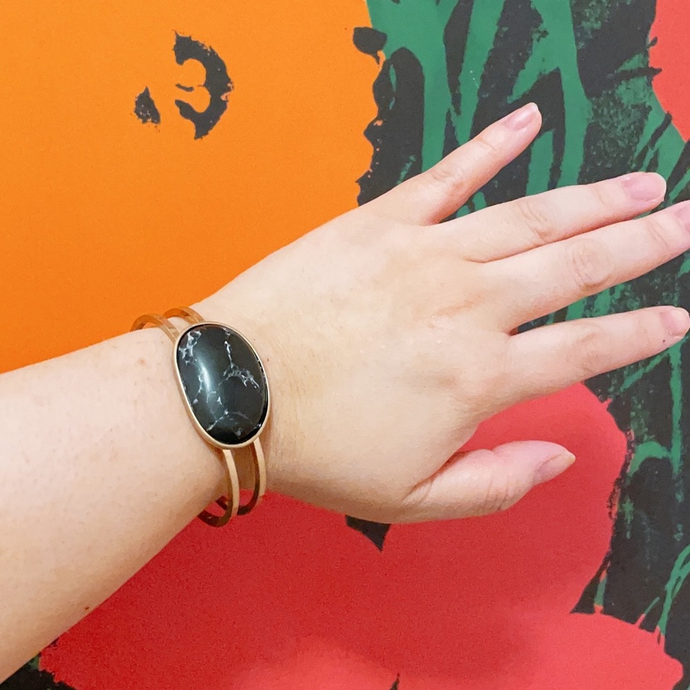 Gold Bangle with a faux black marble stone